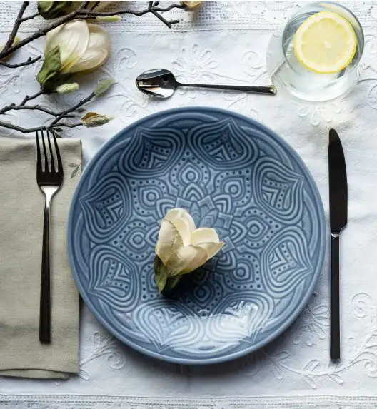 LUBIANA ORIENTAL | K9 SZARO - NIEBIESKI | 12 SZT. Talerz obiadowy 25 cm | porcelana luz 