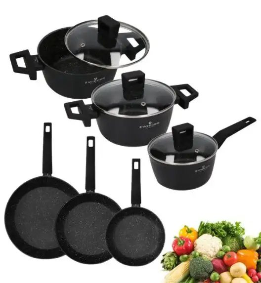 ZWIEGER FORTE Komplet garnków z pokrywkami 6 el /16, 18, 20 cm + Patelnia 20, 24, 28 cm+ pokrywki silikonowe / aluminium