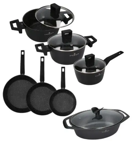 ZWIEGER FORTE Komplet garnków z pokrywkami 6 el /16, 18, 20 cm + Patelnia 20, 24, 28 cm +Brytfanna Forte / aluminium