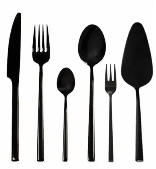 AMBITION COMO BLACK Komplet sztućców 90 el dla 18 osób + 3x Łopatka do ciasta w pudełku / czarne sztućce