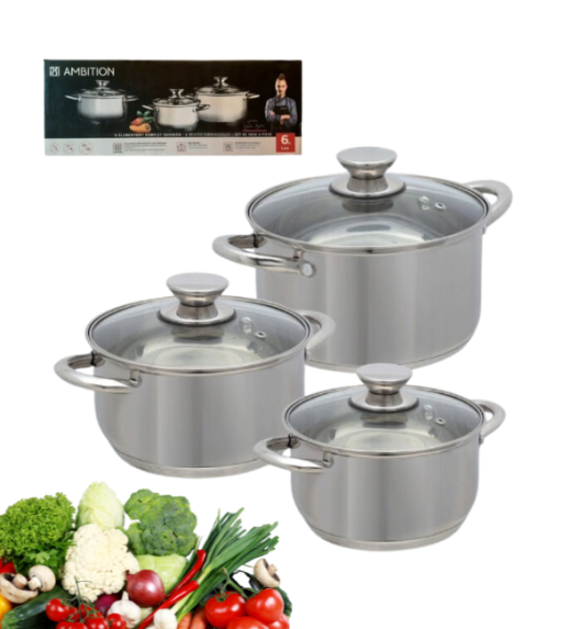 AMBITION LEA Komplet Garnki z pokrywkami 6 el / stal nierdzewna / 320045