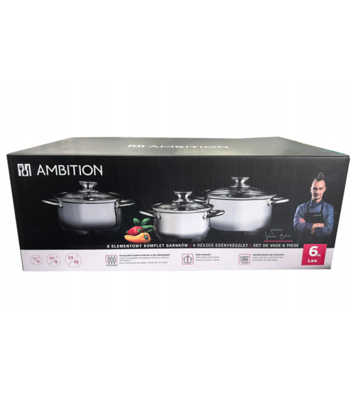 AMBITION LEA Komplet Garnki z pokrywkami 6 el / stal nierdzewna / 320045