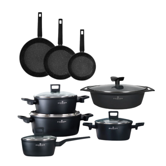 ZWIEGER FORTE Komplet garnków z pokrywkami / 16, 18, 20, 24 cm + Patelnie 20, 24, 28 cm + Brytfanna 33 cm