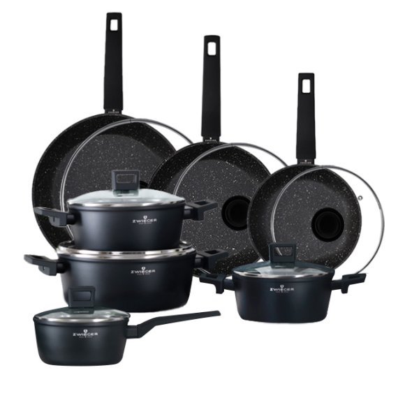 ZWIEGER FORTE Komplet garnków z pokrywkami / 16, 18, 20, 24 cm + Patelnie 20, 24, 28 cm + Pokrywki