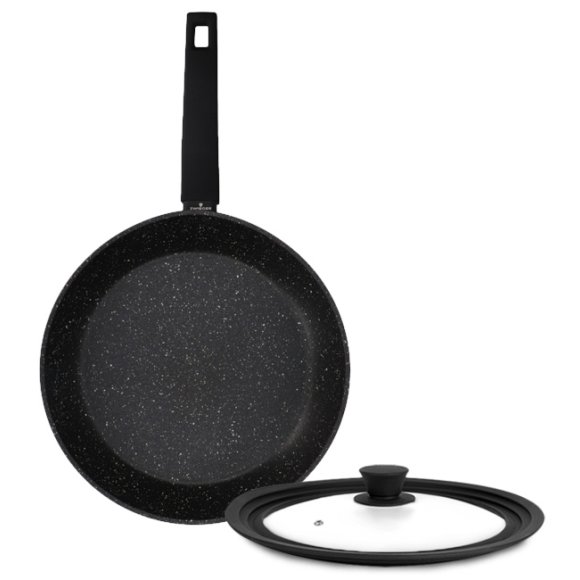ZWIEGER FORTE Komplet patelnia aluminiowa 28 cm / powłoka granitowa PFLUON + pokrywka silikonowa