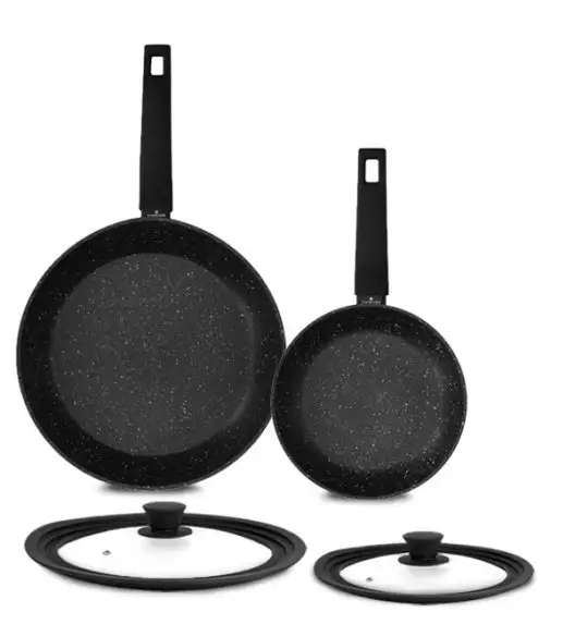 ZWIEGER FORTE Komplet patelnie aluminiowe 20, 28 cm / powłoka granitowa PFLUON + pokrywki silikonowe