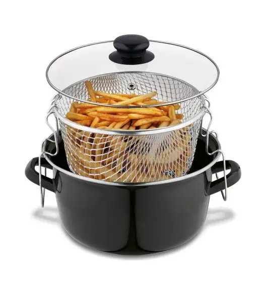 TADAR Garnek do frytek 3,2 l / z sitkiem i pokrywką / emalia