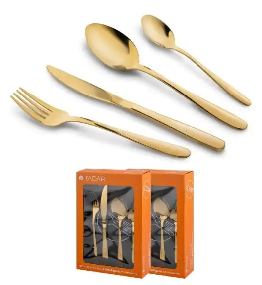 TADAR LEROS Zestaw sztućców 48 el dla 12 osób / złote / połysk