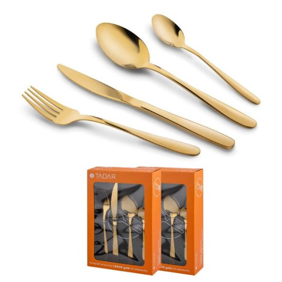 TADAR LEROS Zestaw sztućców 48 el dla 12 osób / złote / połysk