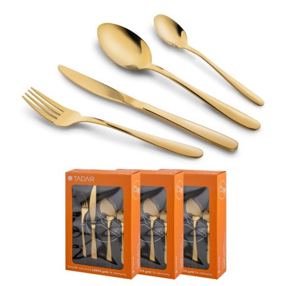 TADAR LEROS Zestaw sztućców 72 el dla 18 osób / złote / połysk
