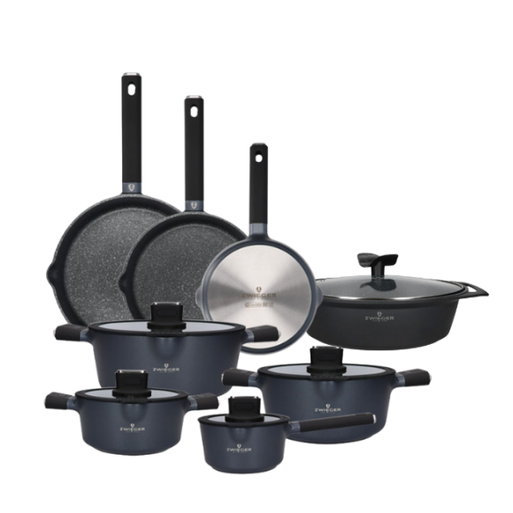 ZWIEGER VESNA Komplet garnków 6 el z pokrywkami 20, 24, 28 cm + Rondel 16 cm + Patelnie 20, 24, 28 cm + Brytfanna 33 cm / indukcja