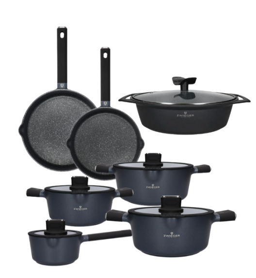 ZWIEGER VESNA Komplet garnków 6 el z pokrywkami 20, 24, 28 cm + Rondel 16 cm + Patelnie 20, 28 cm + Brytfanna 33 cm / indukcja