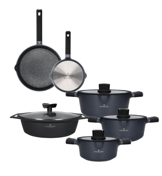 ZWIEGER VESNA Komplet garnków 6 el z pokrywkami 20, 24, 28 cm + Patelnie 20, 28 cm + Brytfanna 33 cm / indukcja