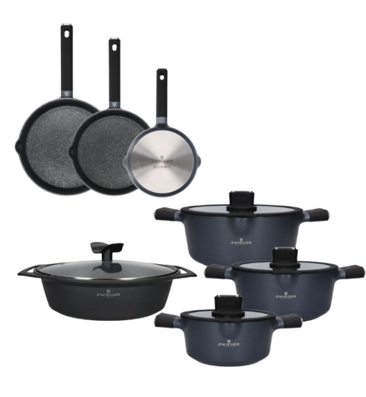 ZWIEGER VESNA Komplet garnków 6 el z pokrywkami 20, 24, 28 cm + Patelnie 20, 24, 28 cm + Brytfanna 33 cm / indukcja