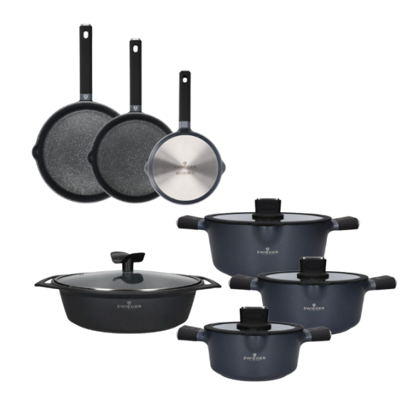 ZWIEGER VESNA Komplet garnków 6 el z pokrywkami 20, 24, 28 cm + Patelnie 20, 24, 28 cm + Brytfanna 33 cm / indukcja