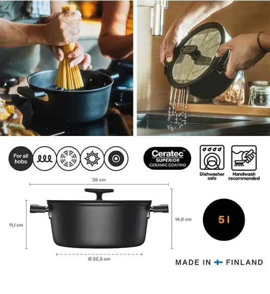 FISKARS HARD FACE 1075527 Garnek 5 l z pokrywką / powłoka Ceratec™ Superior