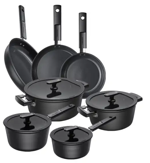 FISKARS HARD FACE Komplet garnki z pokrywkami 8 el + Patelnie 20, 24, 28 cm / powłoka Ceratec™ Superior