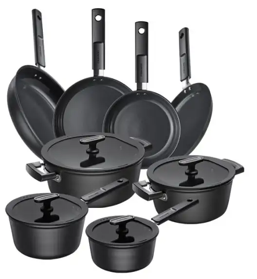 FISKARS HARD FACE Komplet garnki z pokrywkami 8 el + Patelnie 20, 24, 28 cm + naleśnikowa / powłoka Ceratec™ Superior