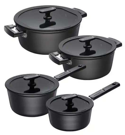 FISKARS HARD FACE Komplet garnki z pokrywkami 8 el + Patelnie 20, 24, 28 cm + pokrywki TADAR / powłoka Ceratec™ Superior