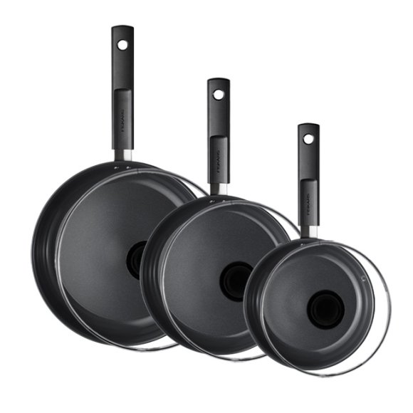 FISKARS HARD FACE Komplet patelnie 20, 24, 28 cm + pokrywki TADAR / powłoka Ceratec™ Superior