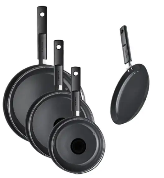 FISKARS HARD FACE Komplet patelnie 20, 24, 28 cm + pokrywki TADAR + naleśnikowa / powłoka Ceratec™ Superior