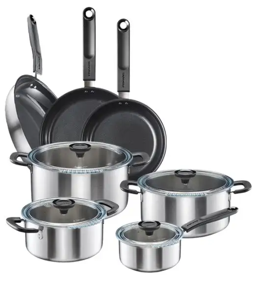 FISKARS FUNCTIONAL FORM Komplet garnki z pokrywkami 8 el + Patelnie 20, 24, 28 cm / powłoka Ceratec™