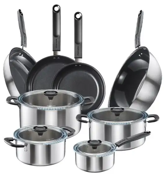 FISKARS FUNCTIONAL FORM Komplet garnki z pokrywkami 8 el + Patelnie 20, 24, 28 cm + Wok / powłoka Ceratec™