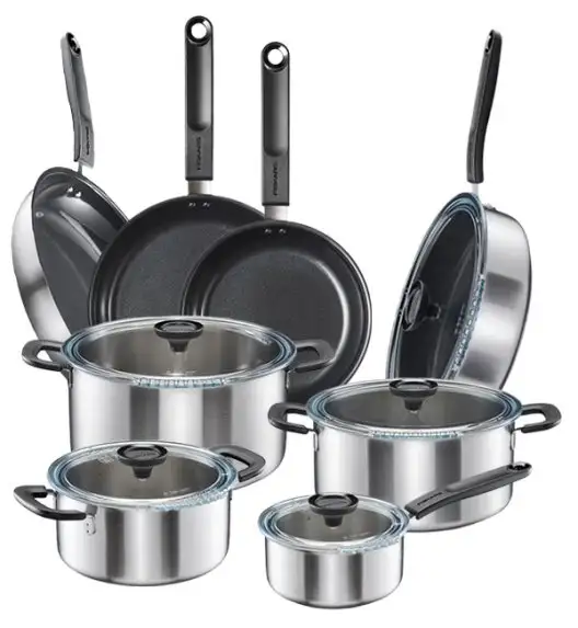 FISKARS FUNCTIONAL FORM Komplet garnki z pokrywkami 8 el + Patelnie 20, 24, 28 cm + Patelnia szefa / powłoka Ceratec™