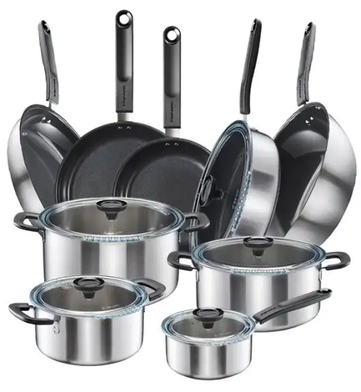 FISKARS FUNCTIONAL FORM Komplet garnki z pokrywkami 8 el + Patelnie 20, 24, 28 cm + Patelnia szefa + Wok / powłoka Ceratec™