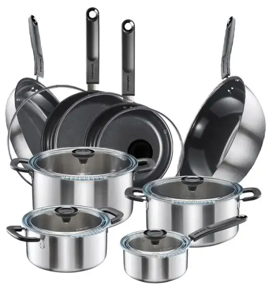 FISKARS FUNCTIONAL FORM Komplet garnki z pokrywkami 8 el + Patelnie 20, 24, 28 cm + pokrywki TADAR + Wok / powłoka Ceratec™