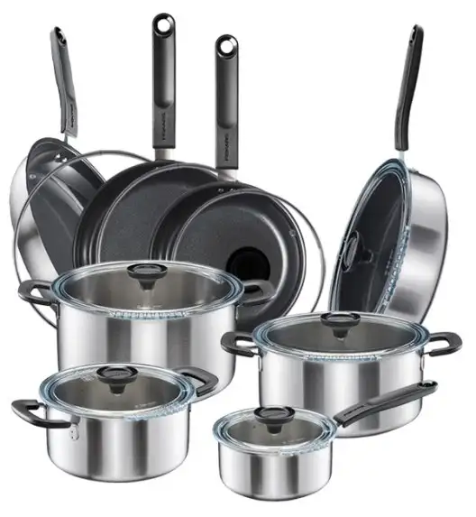 FISKARS FUNCTIONAL FORM Komplet garnki z pokrywkami 8 el + Patelnie 20, 24, 28 cm + pokrywki TADAR + Patelnia szefa / powłoka Ceratec™