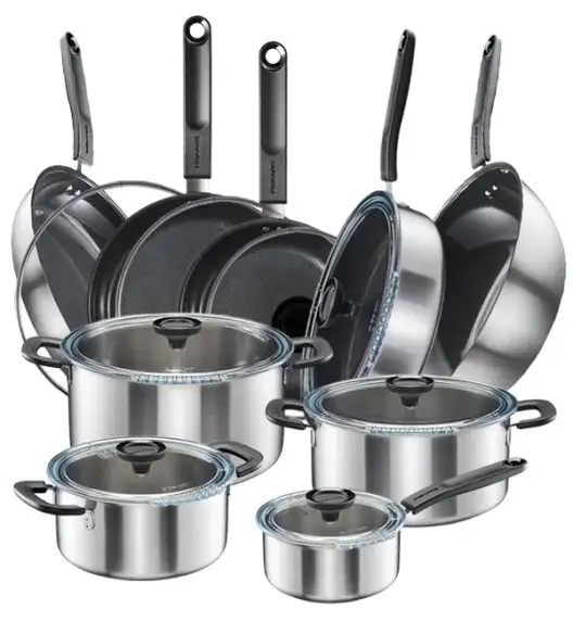 FISKARS FUNCTIONAL FORM Komplet garnki z pokrywkami 8 el + Patelnie 20, 24, 28 cm + pokrywki TADAR + Patelnia szefa + Wok / powłoka Ceratec™