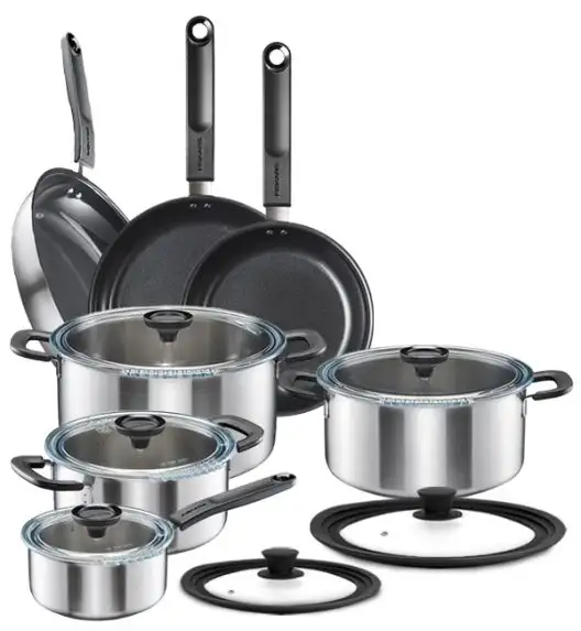 FISKARS FUNCTIONAL FORM Komplet garnki z pokrywkami 8 el + Patelnie 20, 24, 28 cm + pokrywki silikonowe TADAR / powłoka Ceratec™