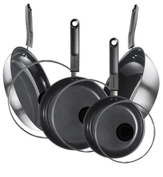 FISKARS FUNCTIONAL FORM Komplet patelni 20, 24, 28 cm + pokrywki TADAR + Wok / powłoka Ceratec™