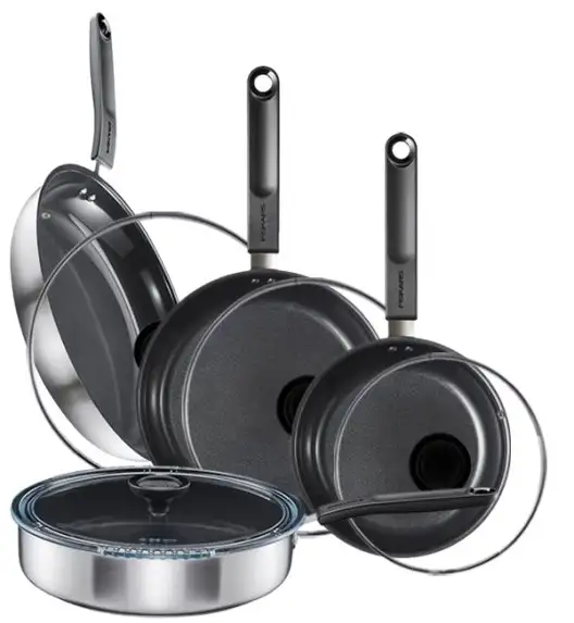 FISKARS FUNCTIONAL FORM Komplet patelni 20, 24, 28 cm + pokrywki TADAR + Patelnia szefa / powłoka Ceratec™