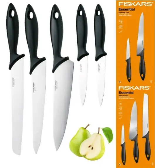 FISKARS ESSENTIAL Komplet 5 noży (kuchenne +Szefa) w pudełku