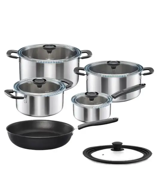 FISKARS FUNCTIONAL FORM Komplet garnki z pokrywkami 8 el + Patelnia KITCH'N 28 cm + pokrywka silikonowa