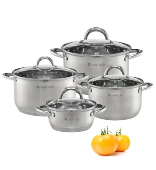 AMBITION SOLAR Komplet garnków z pokrywkami 8 el / stal nierdzewna / indukcja