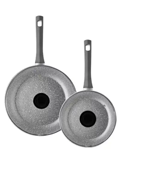 AMBITION SILVERSTONE Komplet patelni 20, 28 cm + pokrywki uniwersalne 20, 28 cm / powłoka Qalum Basic Stone Edition