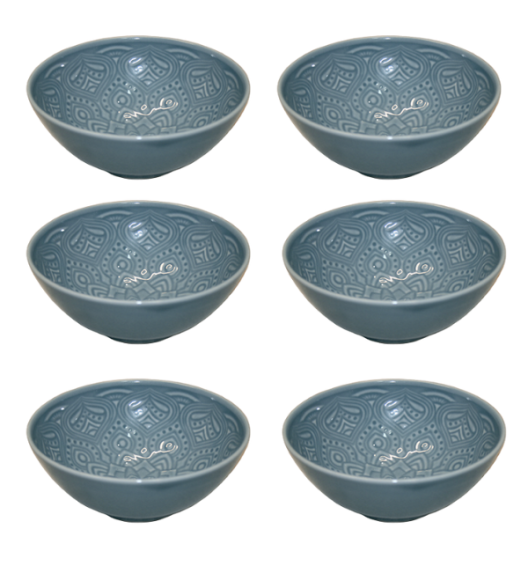 LUBIANA ORIENTAL | K9 SZARO - NIEBIESKI | 6x salaterka 15 cm | porcelana luz 