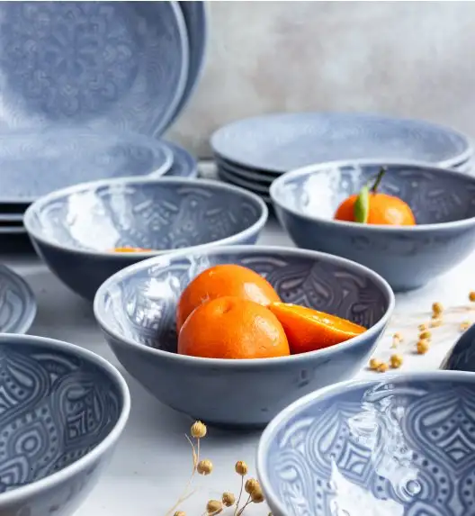 LUBIANA ORIENTAL | K9 SZARO - NIEBIESKI | 6x salaterka 15 cm | porcelana luz 