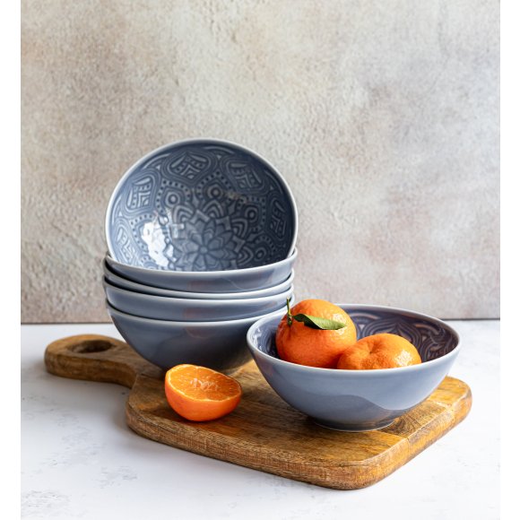 LUBIANA ORIENTAL | K9 SZARO - NIEBIESKI | 6x salaterka 15 cm | porcelana luz 