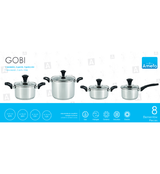 WYPRZEDAŻ! AMEFA SAHARA Komplet garnków 10 elementów / stal nierdzewna