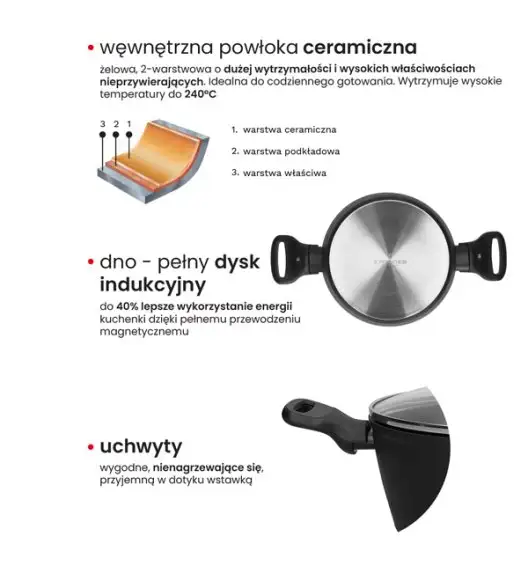 ZWIEGER STIGA Garnek 18 cm | aluminium | powłoka ceramiczna | indukcja