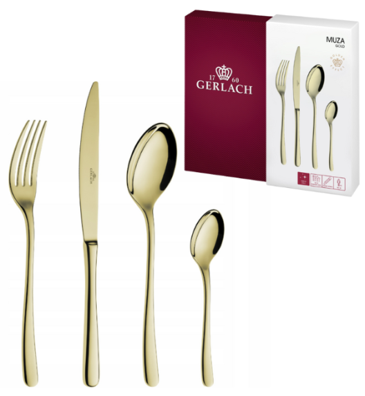 GERLACH MUZA GOLD Sztućce Komplet 24 el pudełko / 6 osób / połysk / złote sztućce