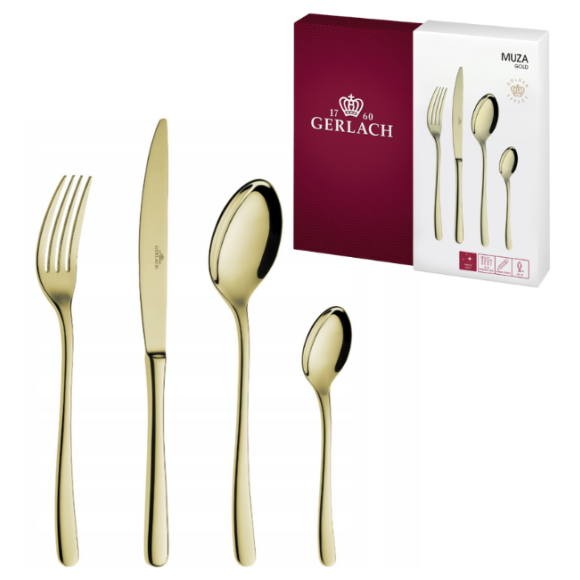 GERLACH MUZA GOLD Sztućce Komplet 24 el pudełko / 6 osób / połysk / złote sztućce