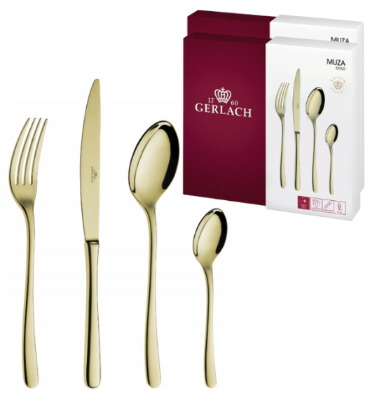 GERLACH MUZA GOLD Sztućce Komplet 48 el pudełko / 12 osób / połysk / złote sztućce