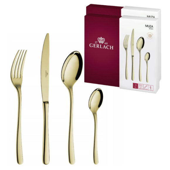 GERLACH MUZA GOLD Sztućce Komplet 48 el pudełko / 12 osób / połysk / złote sztućce