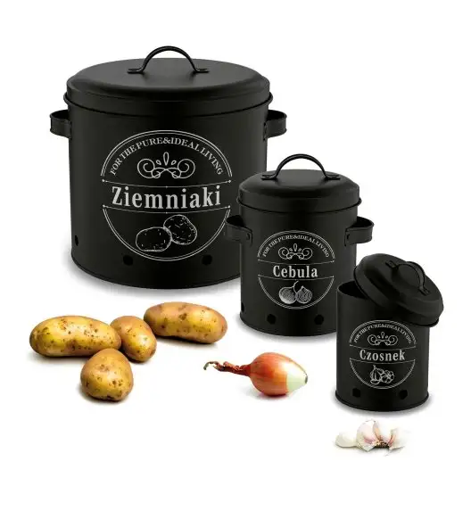 TADAR Zestaw trzech kuchennych pojemników do przechowywania / ziemniaki, cebula, czosnek