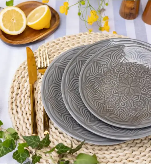 LUBIANA ORIENTAL | KM00 | SZARY | Talerz deserowy 21 cm | porcelana luz 